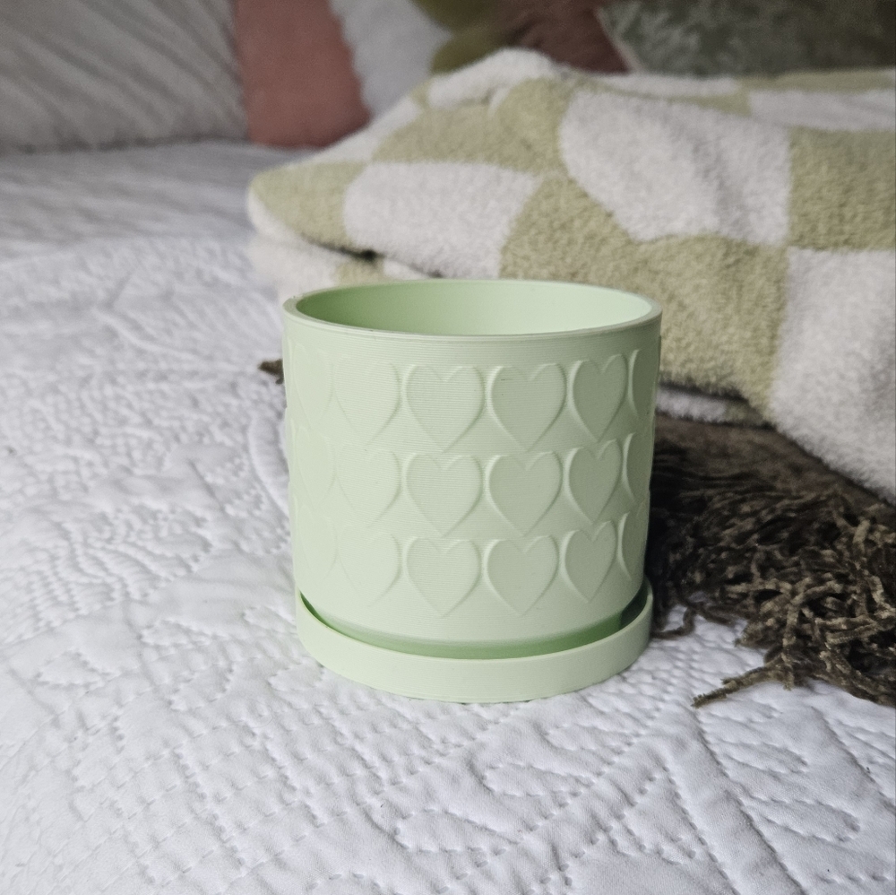 Green 3D Printed Heart Planter Pot